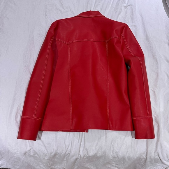 Red Boxy Pleather Coat - Picture 8 of 9